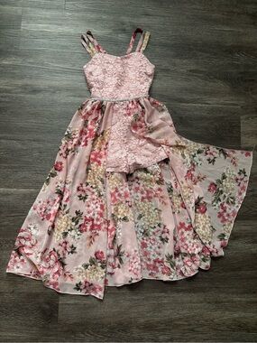 Speechless Pink Floral Lace High-Low Party Dress